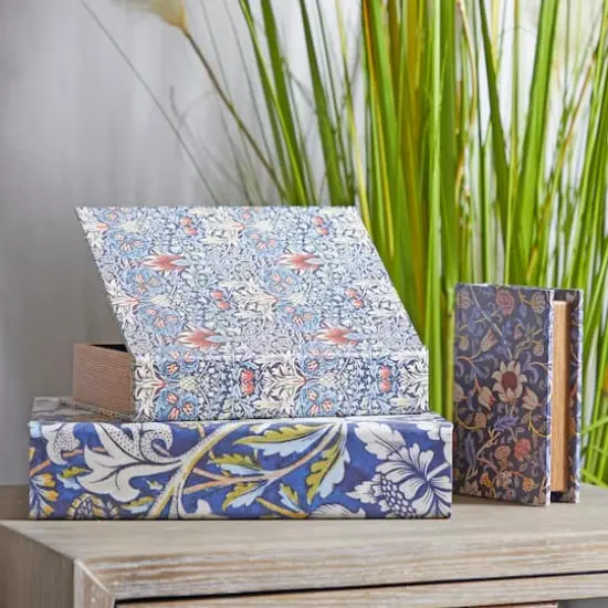 Blue Floral Canvas Faux Book Box Set {7}