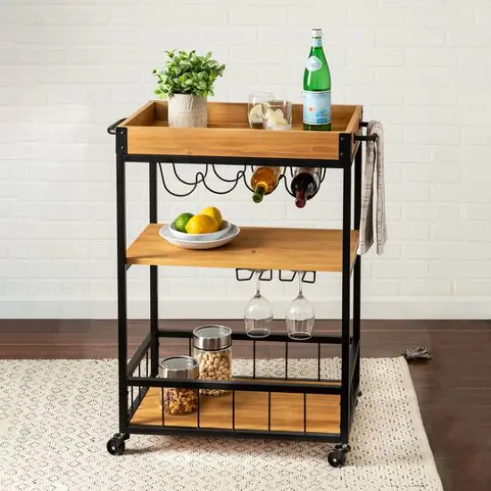 Honey Can Do Industrial Rolling Bar Cart with Removable Serving Tray {1}