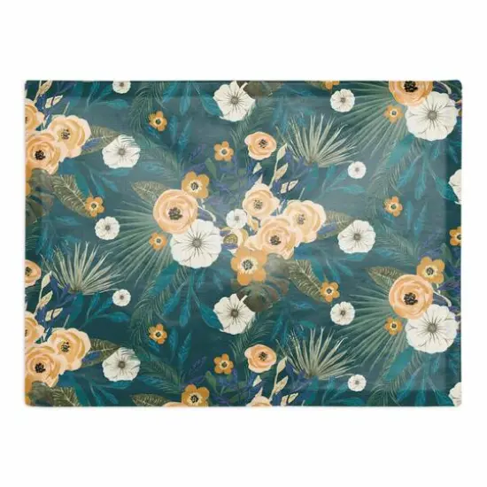 Tropical Floral Cotton Twill Placemat Teal {1}