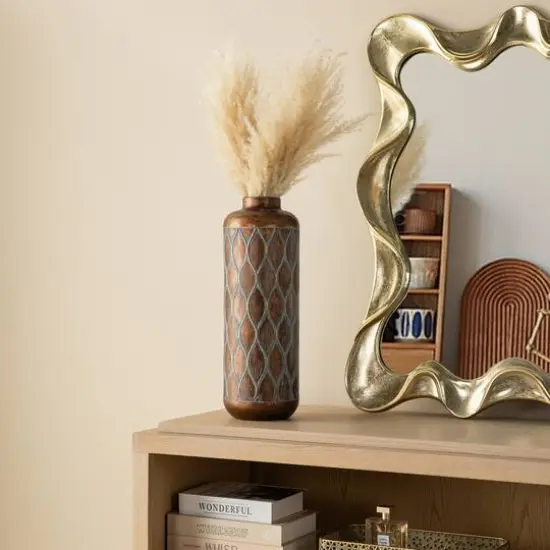 Glitzhome&reg; Antique Gold with Verdigris Finish Cylinder Metal Floor Vases Set {7}