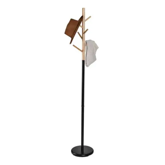 Honey Can Do Black & Natural Wood Modern Freestanding Coat Tree Stand {1}