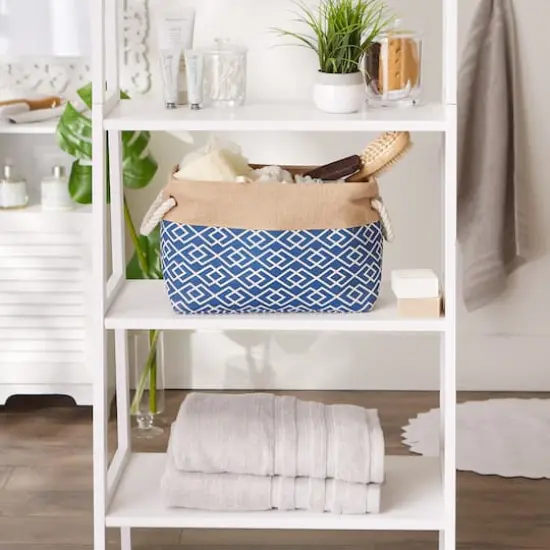 Small Navy Burlap Diamond Rectangle Bin {6}