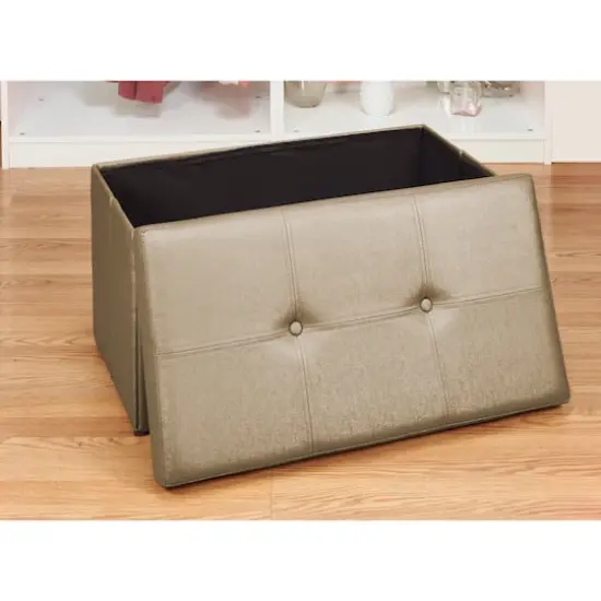 Simplify Metallic Brown Faux Leather Double Folding Storage Ottoman {3}