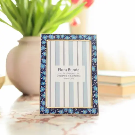 Flora Bunda 4" x 6" Blue Floral Aluminum Picture Frame {3}