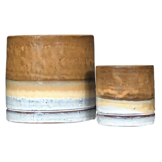 Hello Honey® Brown & White Reactive Glaze Stoneware Planter Set {3}