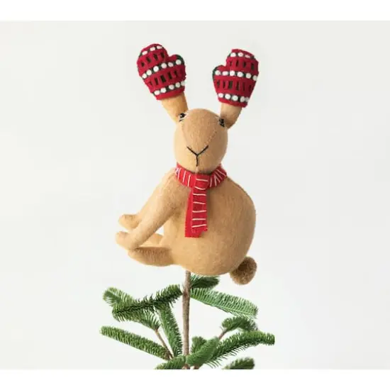 Hello Honey&reg; 14.5" Wool Felt Bunny Tree Topper with Scarf & Gloves {3}