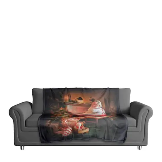 Painted Santa On Piano 50x60 Coral Fleece Blanket {4}