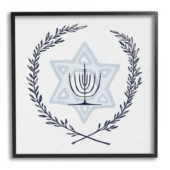 Stupell Industries Hanukkah Menorah Botanical Laurel Framed Giclee Art Black {1}