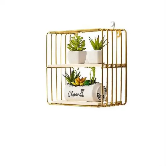 NEX&trade; Gold 2-Tier Iron Square Floating Wall Shelf {1}