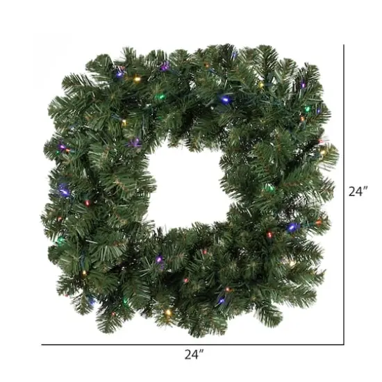 24" Pre-Lit Oregon Fir Christmas Square Wreath, Multicolor LED Lights {6}