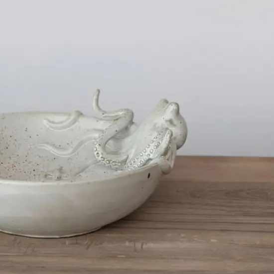 Hello Honey&reg; 13.75" White Speckled Reactive Glaze Stoneware Octopus Bowl {3}