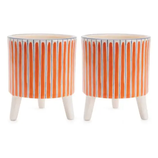 5.5" Orange Stripe Dolomite Footed Planters, 2ct. {1}