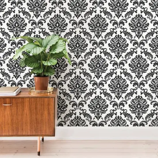 NuWallpaper Ariel Black & White Damask Peel & Stick Wallpaper {4}