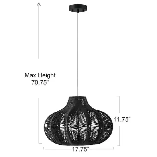 Hello Honey&reg; 17.75" Black Boho Handwoven Paper Rope & Metal Ceiling Pendant Lamp {4}