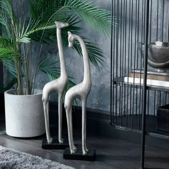 Silver Aluminum Contemporary Giraffe Sculpture Set {9}