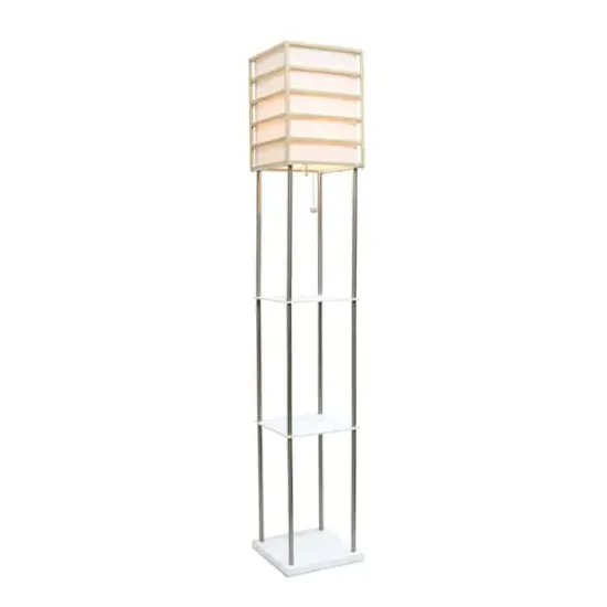 Lalia Home Metal Floor Lamp with Storage Shelves and Linen Shade White Shelves and Light Birch Wood {3}