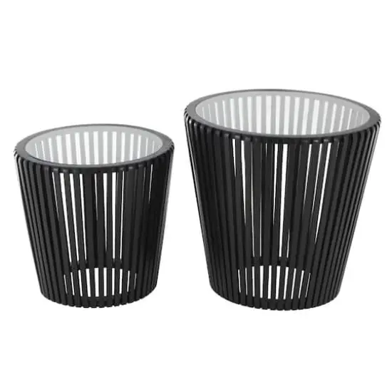 Black Wood Cage Inspired Accent Table with Clear Glass Tabletop Set {7}