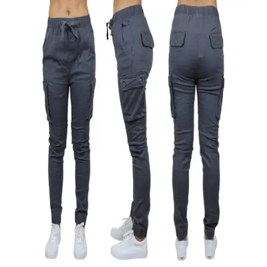 Galaxy By Harvic Loose Fit Cotton Stretch Twill Women's Cargo Joggers Grey {1}