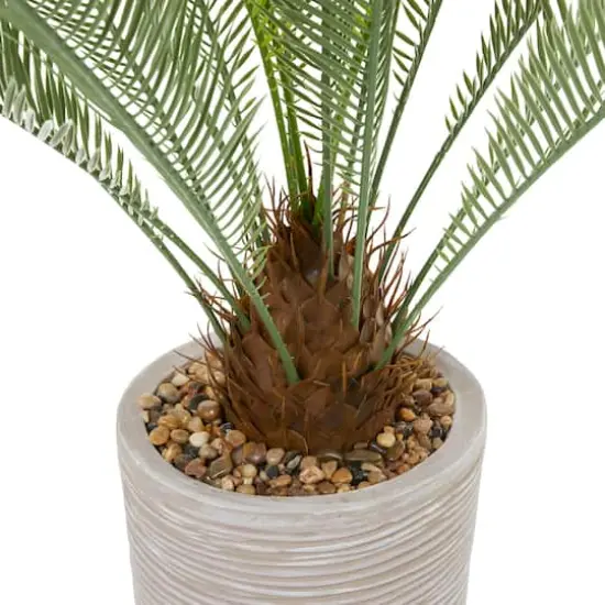 4ft. Green Sago Palm Faux Foliage Artificial Plant with Beige Ceramic Pot {4}
