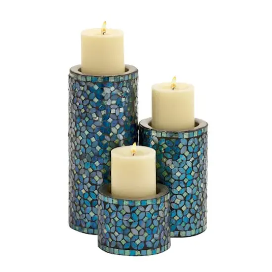 Turquoise Metal Glam Candle Holder Set {1}