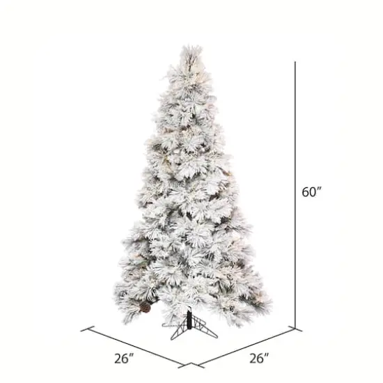 5ft. Pre-Lit Flocked Atka Artificial Christmas tree, Warm White LED Lights {4}