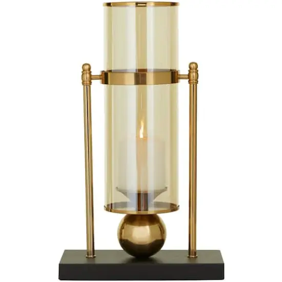 CosmoLiving by Cosmopolitan 17" Gold Metal Pillar Hurricane Lamp with Metal Stand {1}