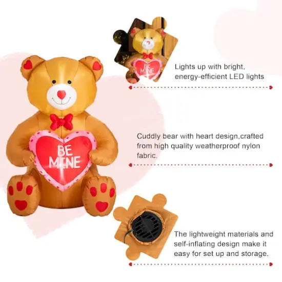 Glitzhome&reg; 6ft. Lighted Valentine's Inflatable Bear with Heart D&eacute;cor {7}