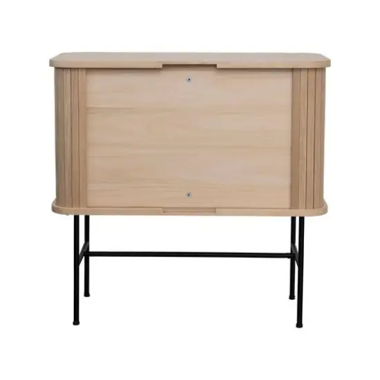 Hello Honey&reg; 3ft. Natural Wood & Black Metal Cabinet with Sliding Doors {6}