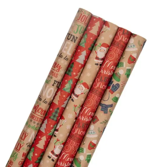 JAM Paper Kids Kraft Christmas Gift Wrap Set, 5ct. {1}