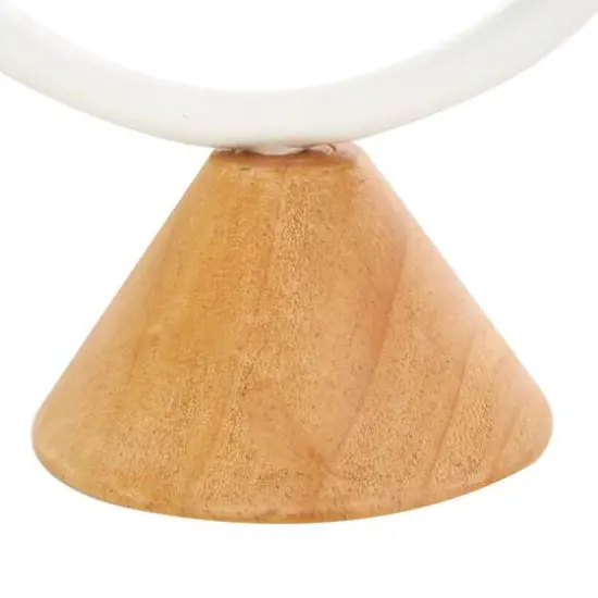 Black & White Metal Abstract Circular Ring Candle Holder with Wooden Cone Bases Set {7}