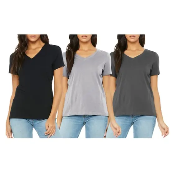 Women's Loose Fitting Short Sleeve V-Neck Tee (3-Pack) Black/Charcoal/Heather Gray {1}