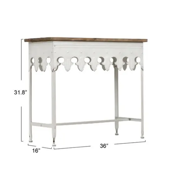 Hello Honey&reg; 36" Rustic Farmhouse Metal Console Table with Solid Wood Top Distressed White {5}