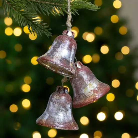 5" Silver & Brown Rustic String of Bells Glass Ornament {5}