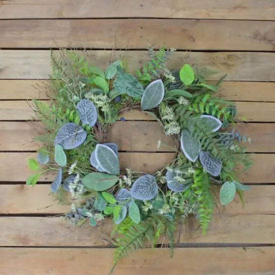 22" Green Eucalyptus, Ivy & Fern Wreath {3}