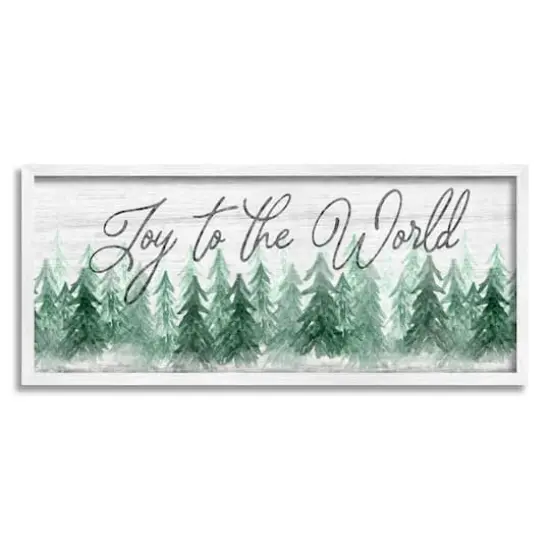 Stupell Industries Joy to the World Pine Trees Framed Giclee Art White {1}