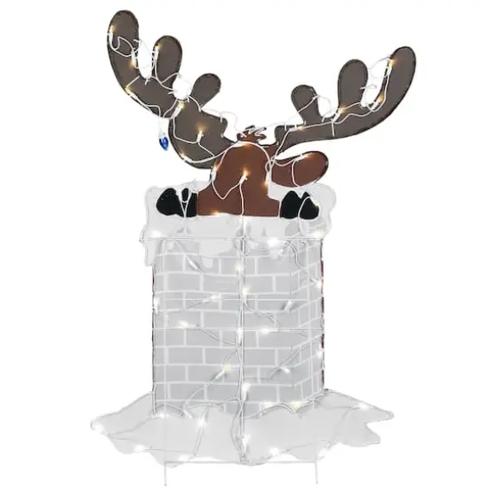 47'' Pre-Lit Reindeer Stuck in Chimney Decoration {6}