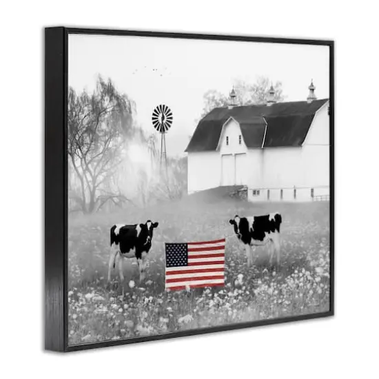 Stupell Industries Americana Barn Country Cows Flag Framed Giclee Art Black {4}
