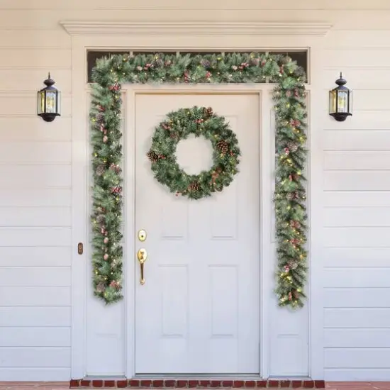 Glitzhome&reg; 6ft. Pre-Lit Glittered Pinecones & Berries Christmas Garland, 2ct. {3}