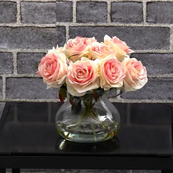 11" Pink & White Rose Arrangement in Vase {3}