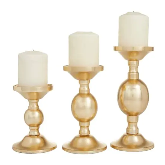 Set of 3 Gold Aluminum Transitional Candle Holders, 10" x 4" x 4" {1}