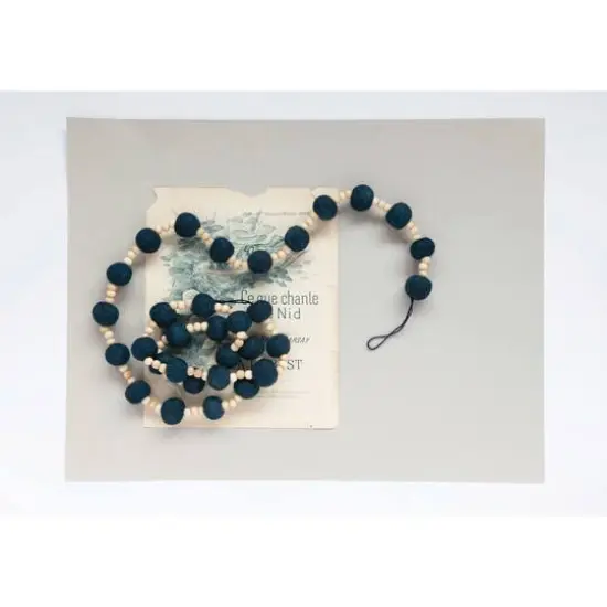 Hello Honey&reg; 6ft. Blue Wool Felt Balls & Natural Wood Beads Garland {3}