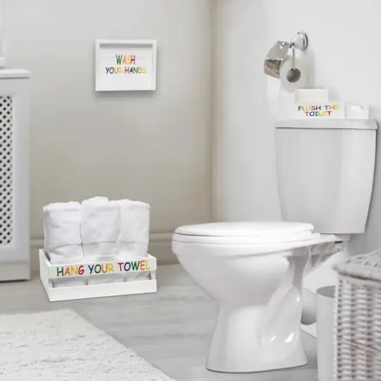 Elegant Designs Small White Wash Kids Towel Holder, Frame & Toilet Paper Holder Set {5}