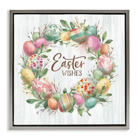 Stupell Industries Easter Wishes Wreath Floater Framed Art Gray {1}
