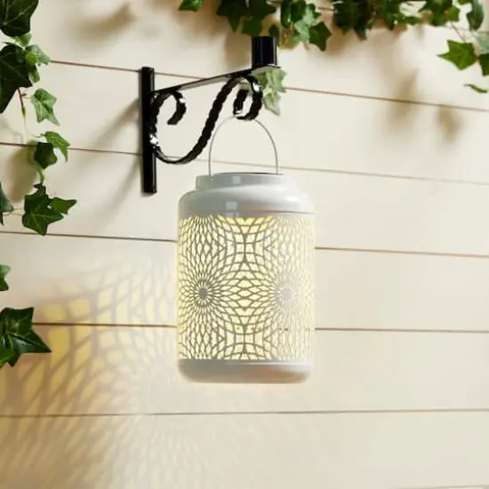Glitzhome&reg; 9" Cutout Metal Solar Powered Outdoor Hanging Lantern White {5}