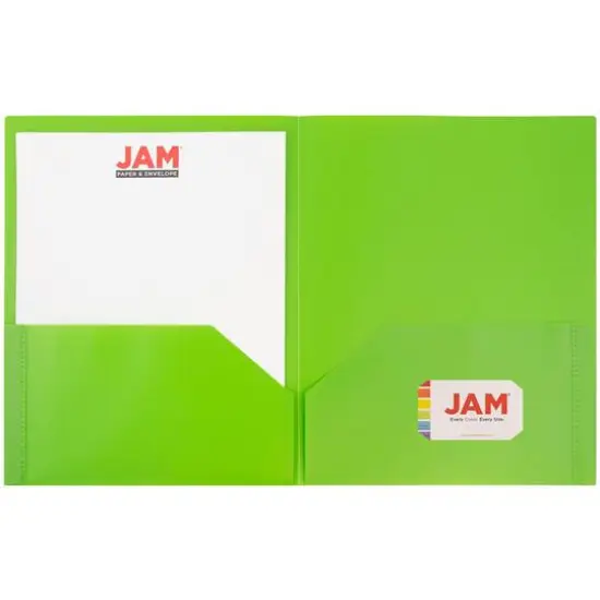 JAM Paper 9.5" x 11.5" Plastic 2 Pocket School POP Folders, 6ct. Lime Green {5}