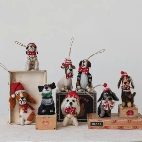 Hello Honey&reg; Handmade Wool Felt Christmas Dog Ornament Set {4}