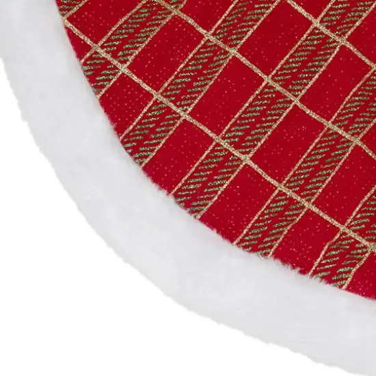 20" Glittery Plaid & White Faux Fur Trim Mini Tree Skirt {8}