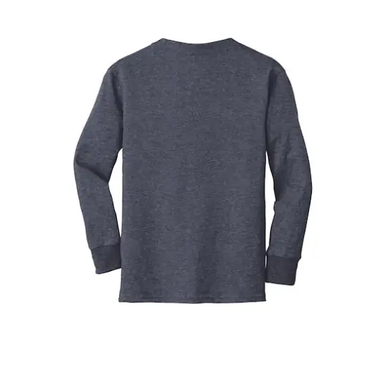 Port & Company&reg; Youth Long Sleeve Core Cotton T-Shirt Heather Navy {4}
