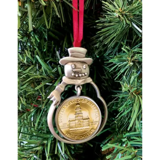 Gold Plated Bicentennial JFK Half Dollar Snowman Ornament {3}