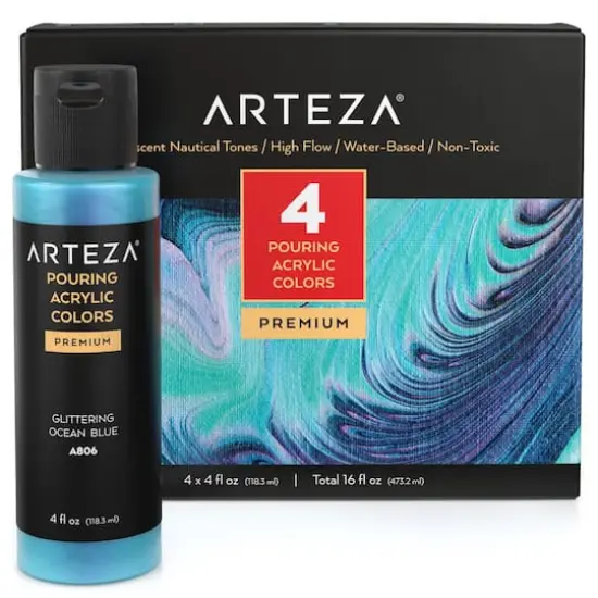 Arteza&reg; 4 Color Iridescent Nautical Tones Acrylic Pouring Paint Set {1}